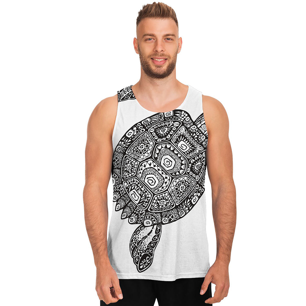 Zentangle Sea Turtle Print Men's Tank Top