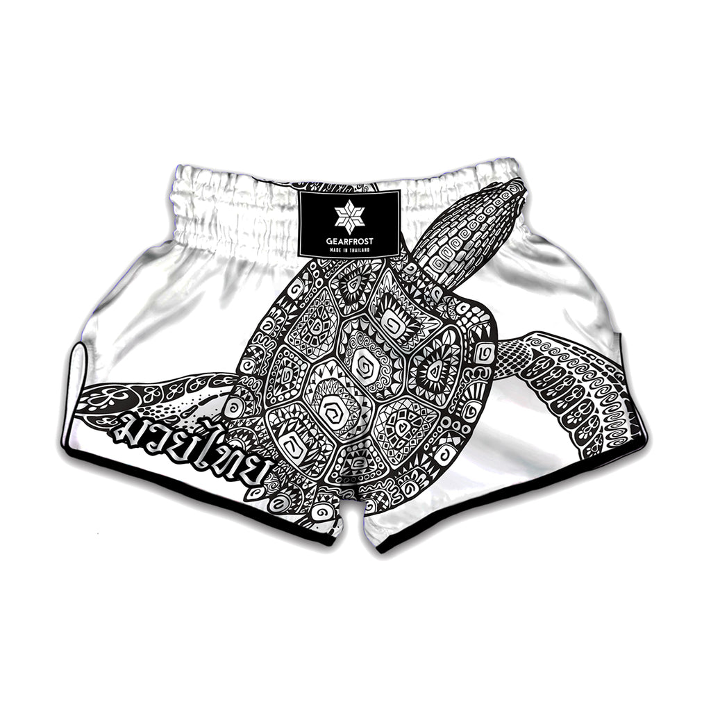 Zentangle Sea Turtle Print Muay Thai Boxing Shorts