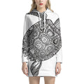 Zentangle Sea Turtle Print Pullover Hoodie Dress
