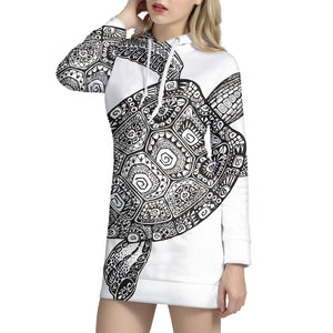 Zentangle Sea Turtle Print Pullover Hoodie Dress