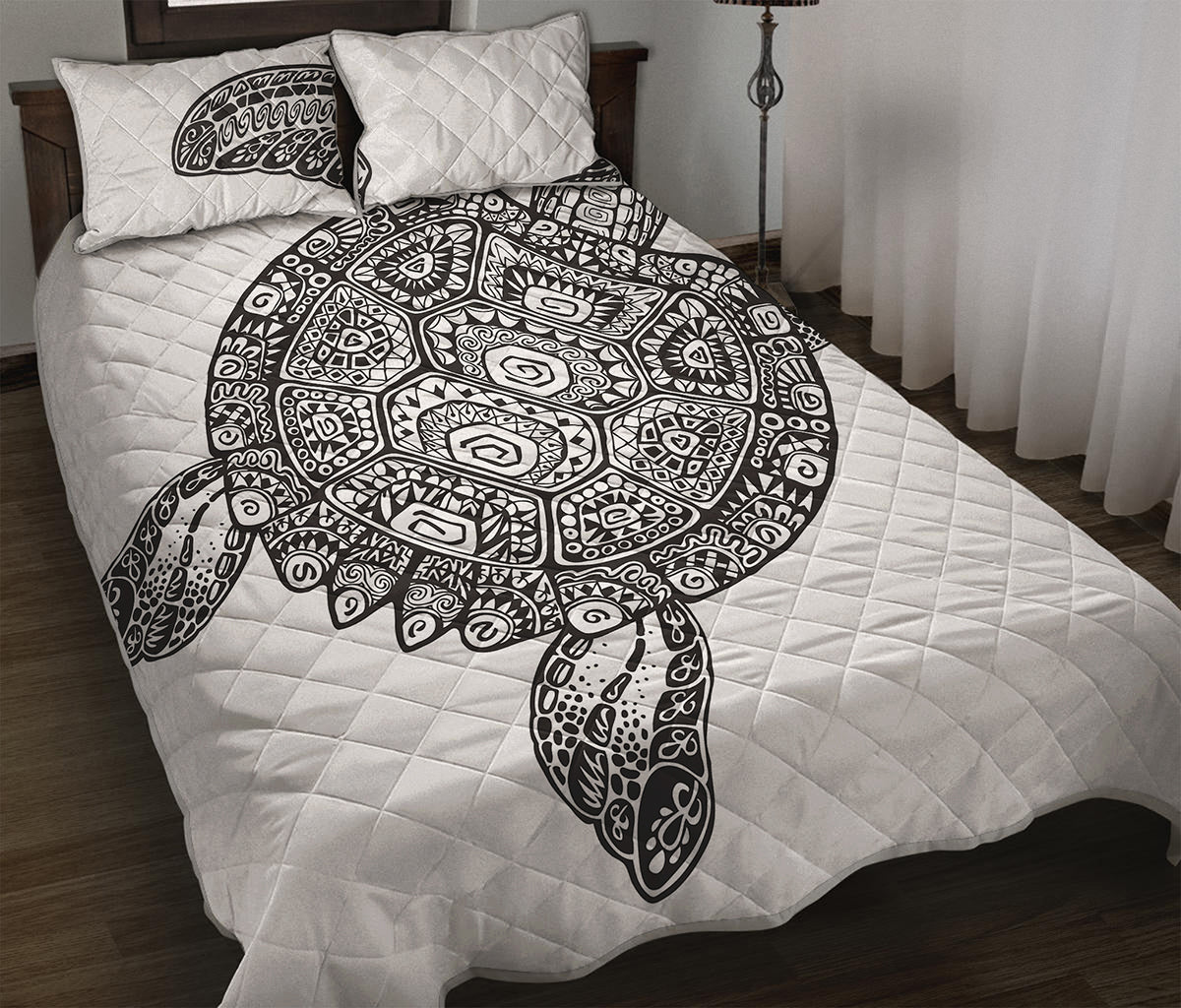Zentangle Sea Turtle Print Quilt Bed Set