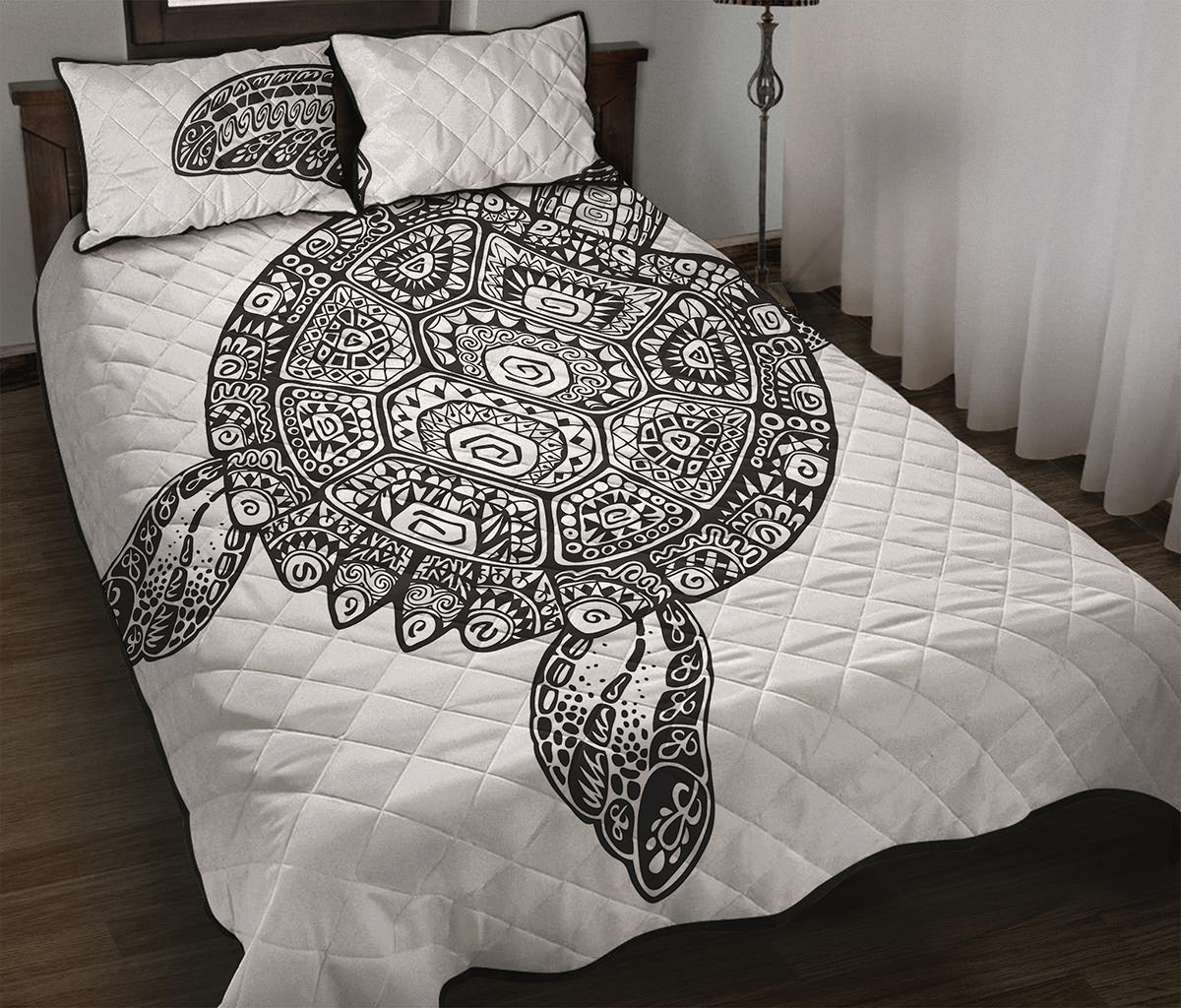 Zentangle Sea Turtle Print Quilt Bed Set