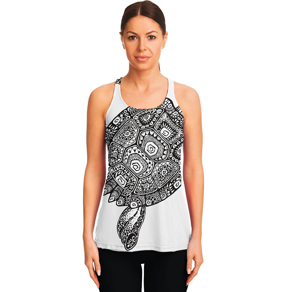 Zentangle Sea Turtle Print Women's Racerback Tank Top