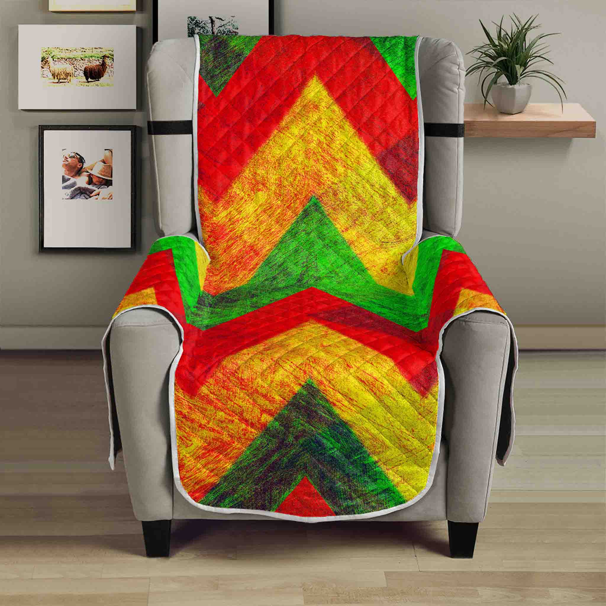 Zig Zag Reggae Pattern Print Armchair Protector