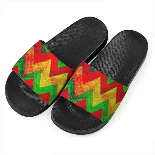 Zig Zag Reggae Pattern Print Black Slide Sandals