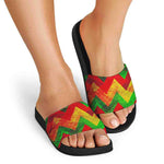 Zig Zag Reggae Pattern Print Black Slide Sandals