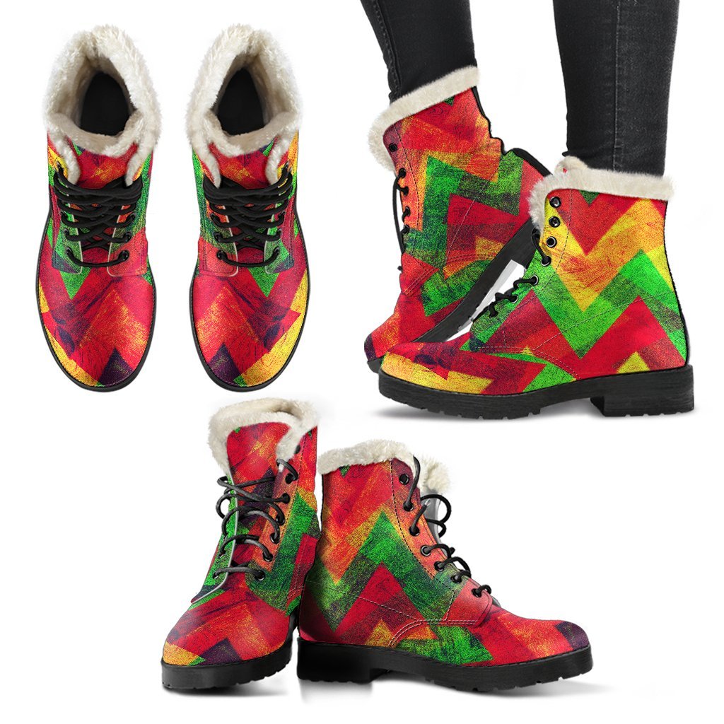 Zig Zag Reggae Pattern Print Comfy Boots GearFrost