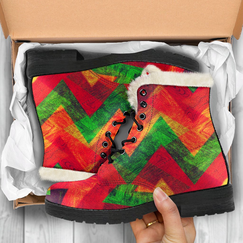 Zig Zag Reggae Pattern Print Comfy Boots GearFrost