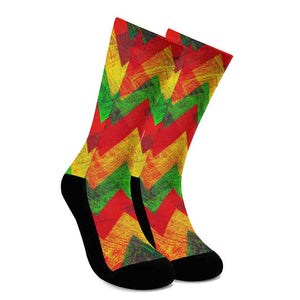 Zig Zag Reggae Pattern Print Crew Socks