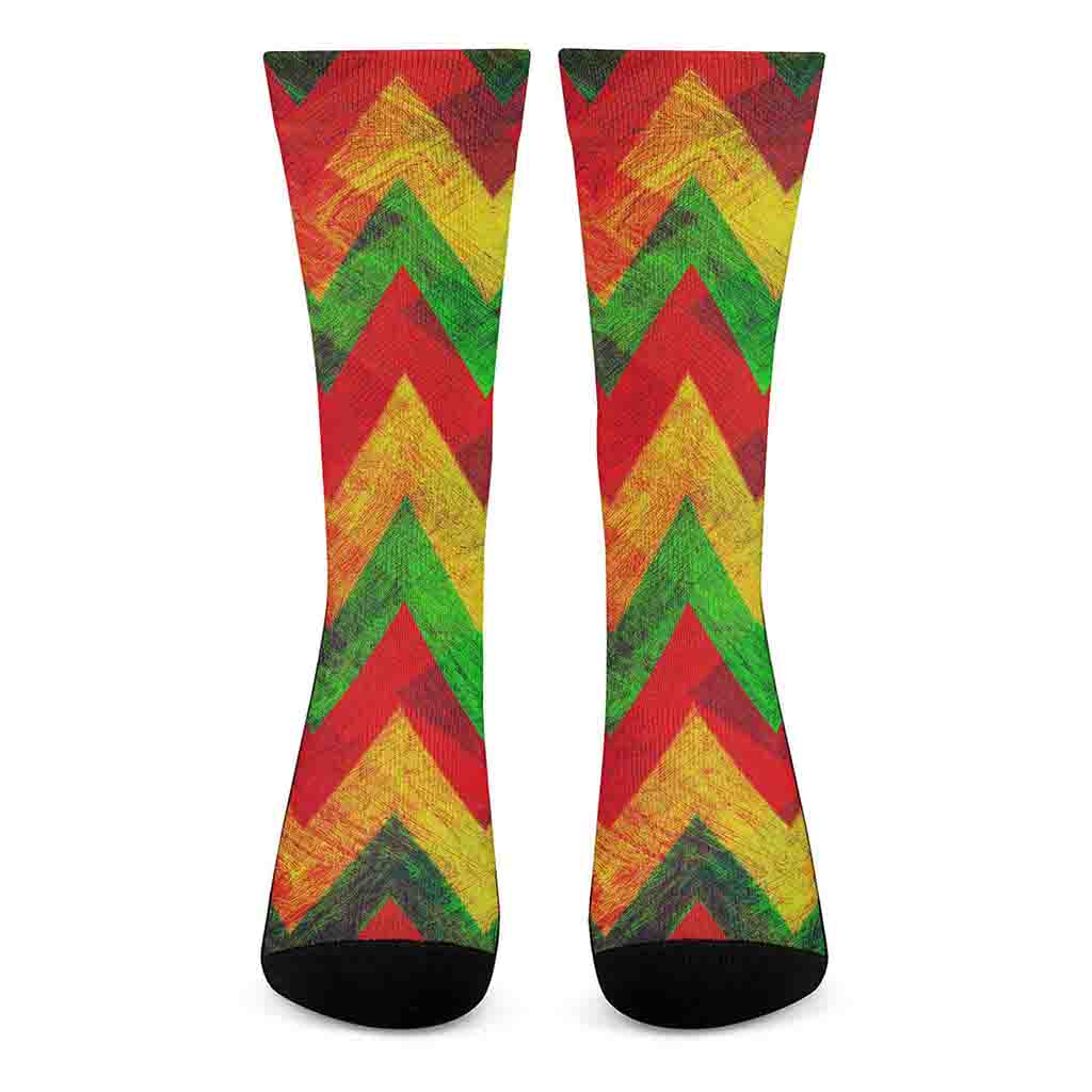 Zig Zag Reggae Pattern Print Crew Socks