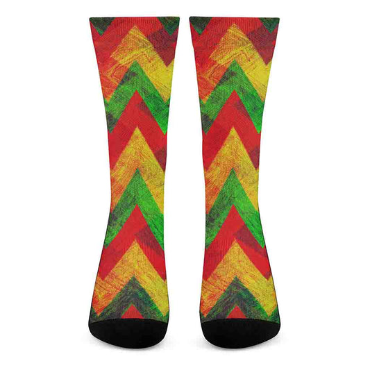 Zig Zag Reggae Pattern Print Crew Socks