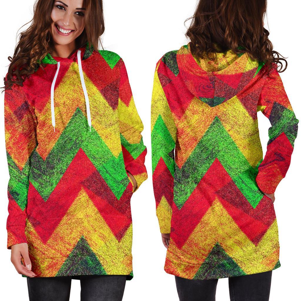 Zig Zag Reggae Pattern Print Hoodie Dress GearFrost