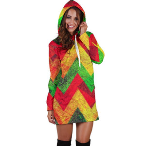 Zig Zag Reggae Pattern Print Hoodie Dress GearFrost