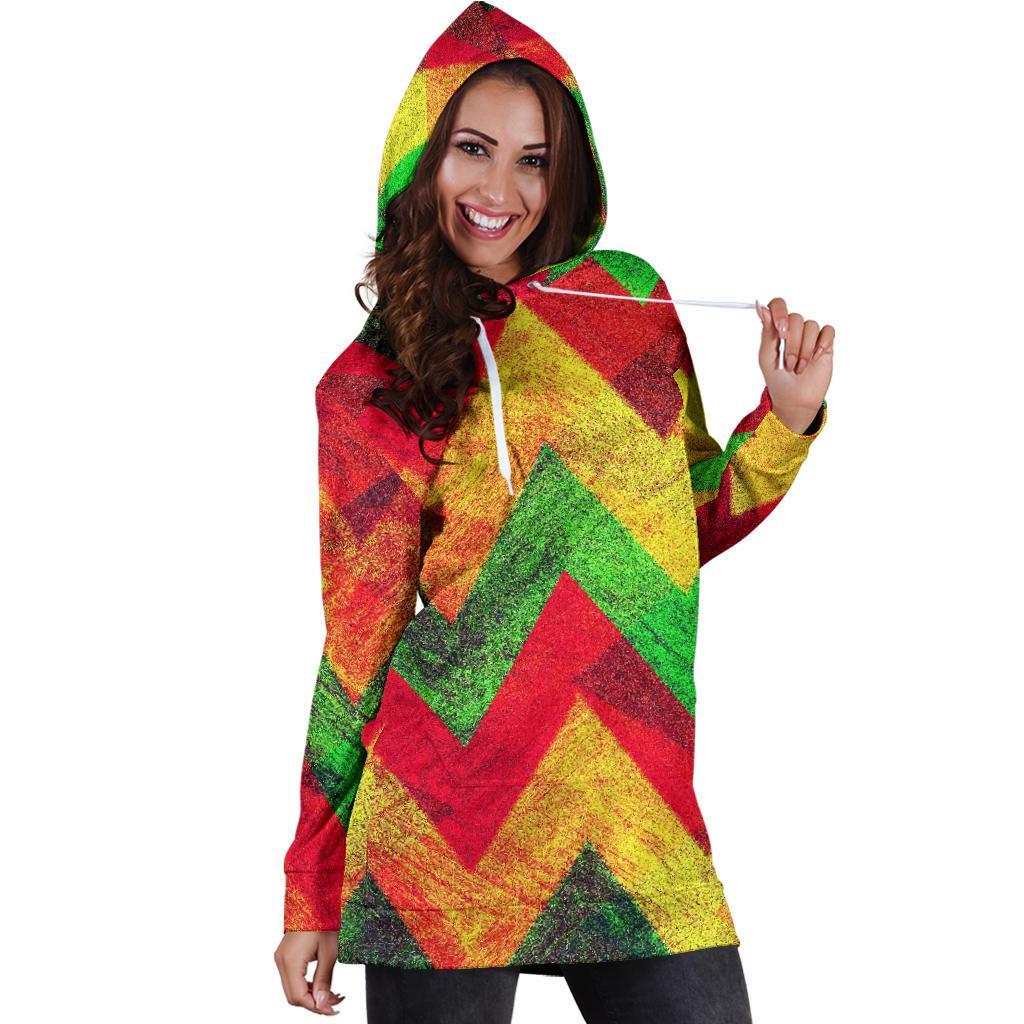 Zig Zag Reggae Pattern Print Hoodie Dress GearFrost