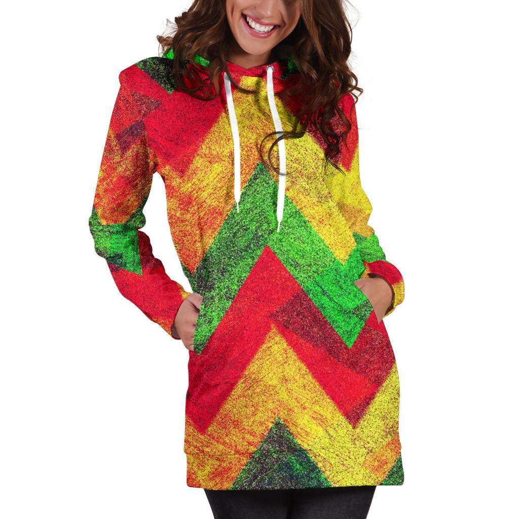 Zig Zag Reggae Pattern Print Hoodie Dress GearFrost