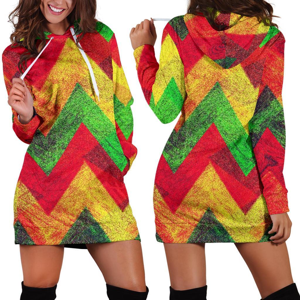 Zig Zag Reggae Pattern Print Hoodie Dress GearFrost