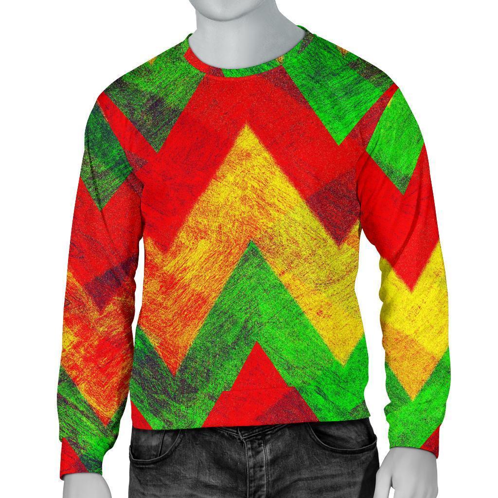 Zig Zag Reggae Pattern Print Men's Crewneck Sweatshirt GearFrost