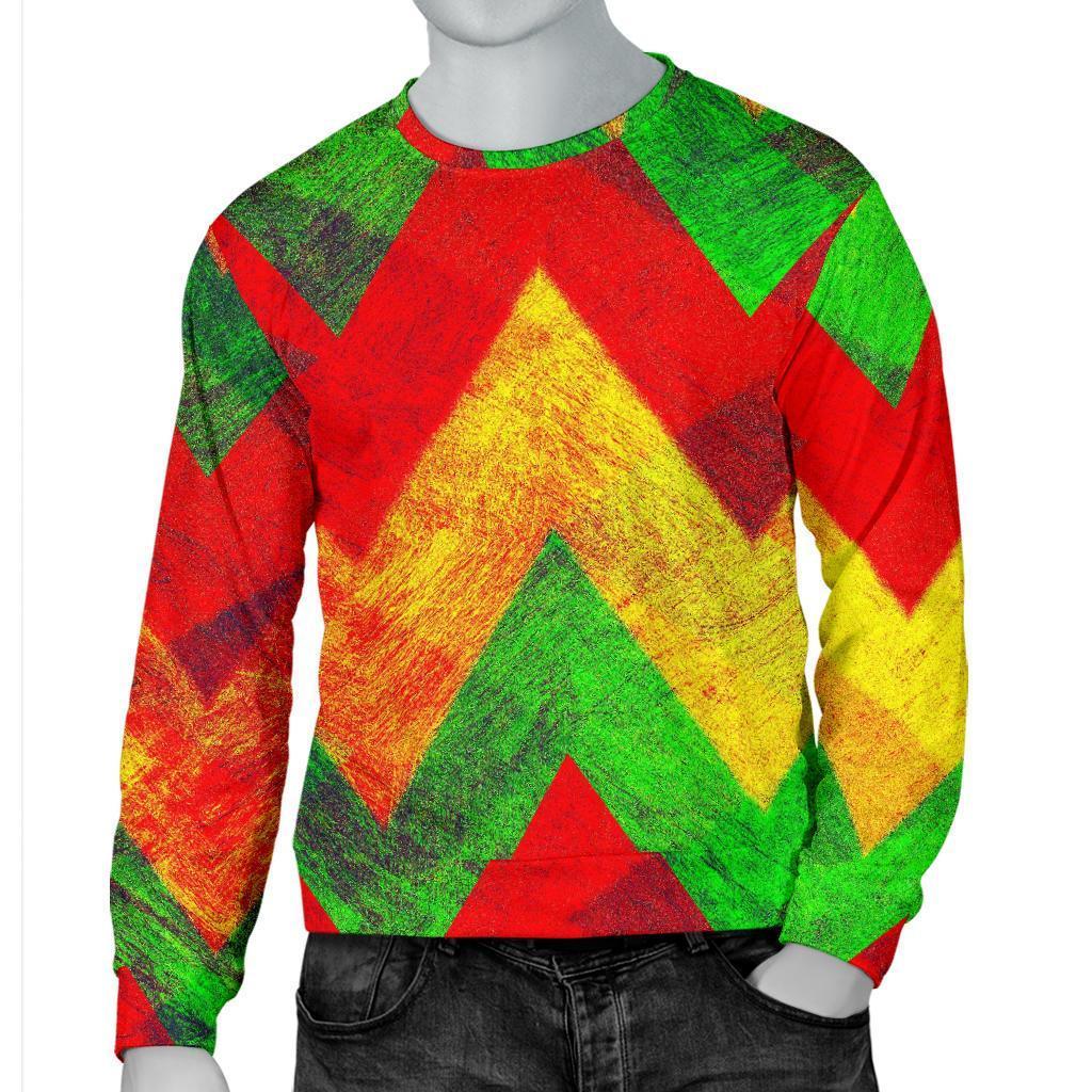 Zig Zag Reggae Pattern Print Men's Crewneck Sweatshirt GearFrost