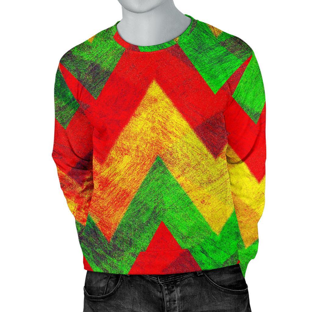 Zig Zag Reggae Pattern Print Men's Crewneck Sweatshirt GearFrost