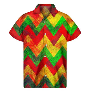 Zig Zag Reggae Pattern Print Men's Short Sleeve Shirt