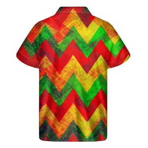 Zig Zag Reggae Pattern Print Men's Short Sleeve Shirt