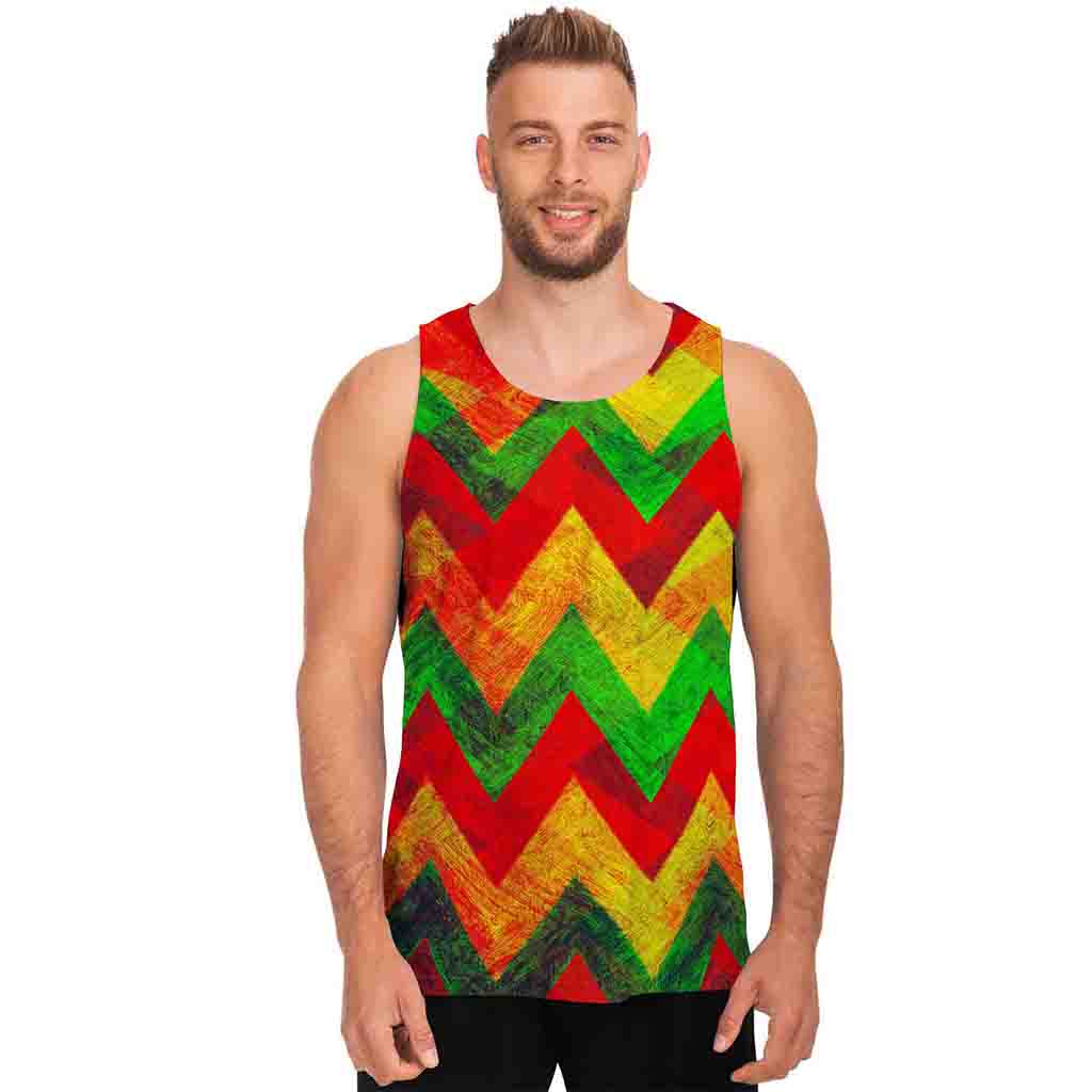 Zig Zag Reggae Pattern Print Men's Tank Top