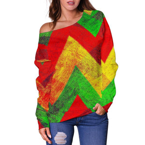 Zig Zag Reggae Pattern Print Off Shoulder Sweatshirt GearFrost