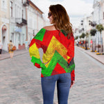 Zig Zag Reggae Pattern Print Off Shoulder Sweatshirt GearFrost