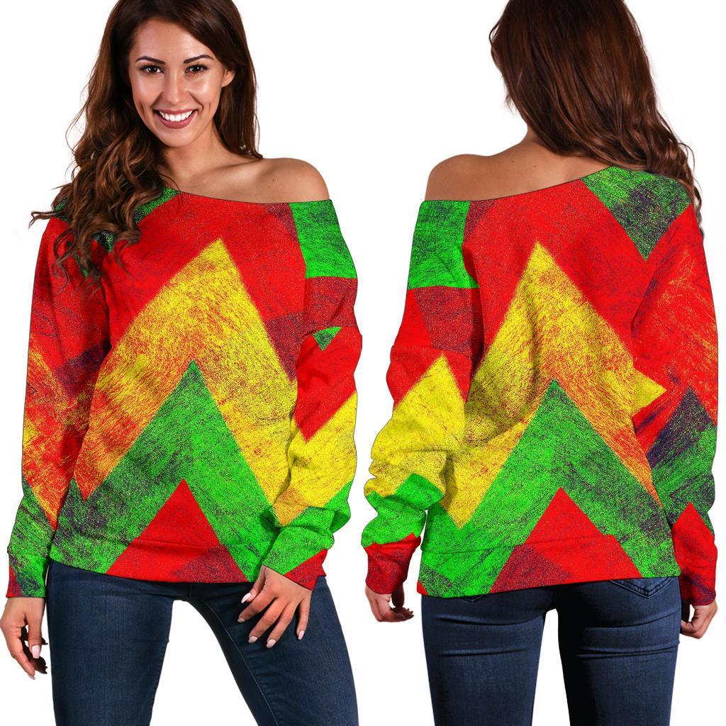 Zig Zag Reggae Pattern Print Off Shoulder Sweatshirt GearFrost