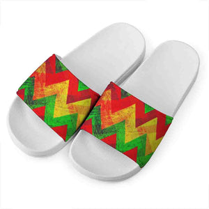 Zig Zag Reggae Pattern Print White Slide Sandals