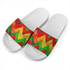 Zig Zag Reggae Pattern Print White Slide Sandals