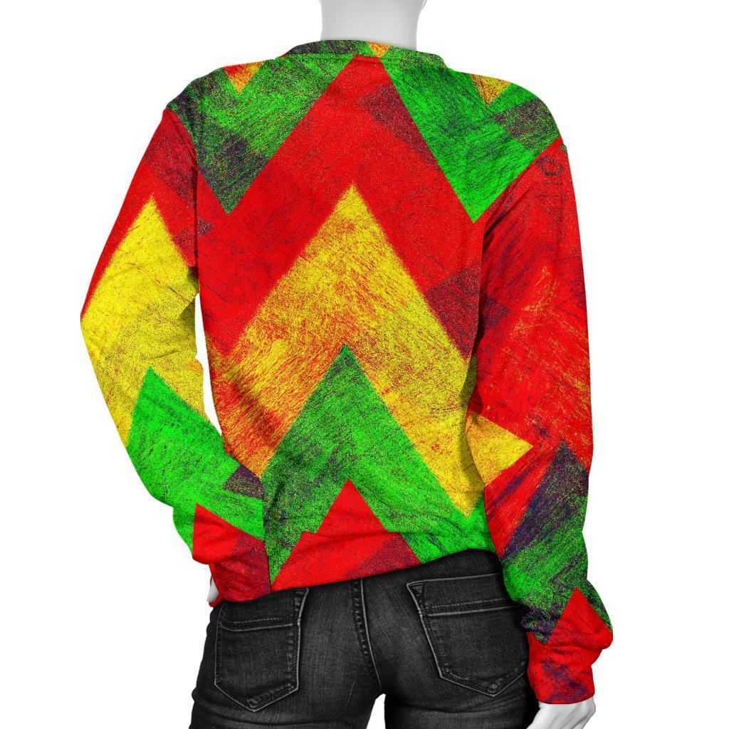 Zig Zag Reggae Pattern Print Women's Crewneck Sweatshirt GearFrost
