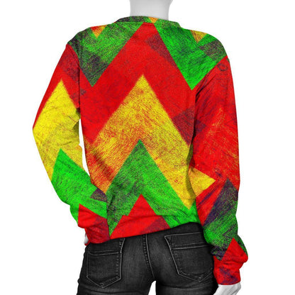 Zig Zag Reggae Pattern Print Women's Crewneck Sweatshirt GearFrost