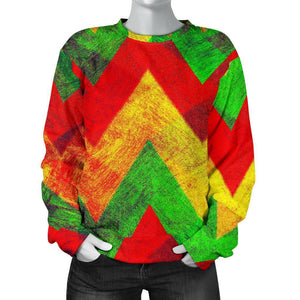 Zig Zag Reggae Pattern Print Women's Crewneck Sweatshirt GearFrost