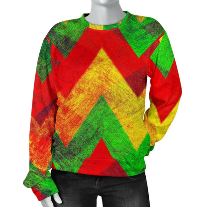 Zig Zag Reggae Pattern Print Women's Crewneck Sweatshirt GearFrost