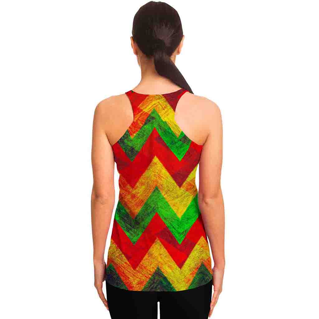 Zig Zag Reggae Pattern Print Women's Racerback Tank Top