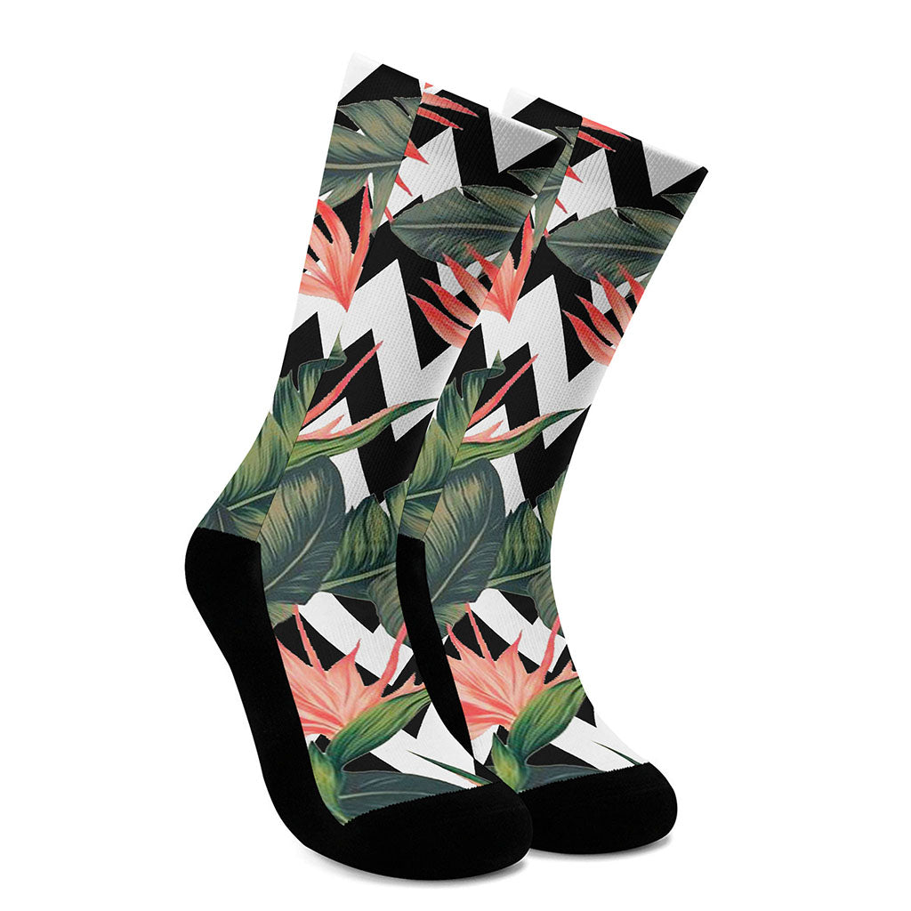 Zig Zag Tropical Pattern Print Crew Socks