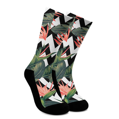 Zig Zag Tropical Pattern Print Crew Socks
