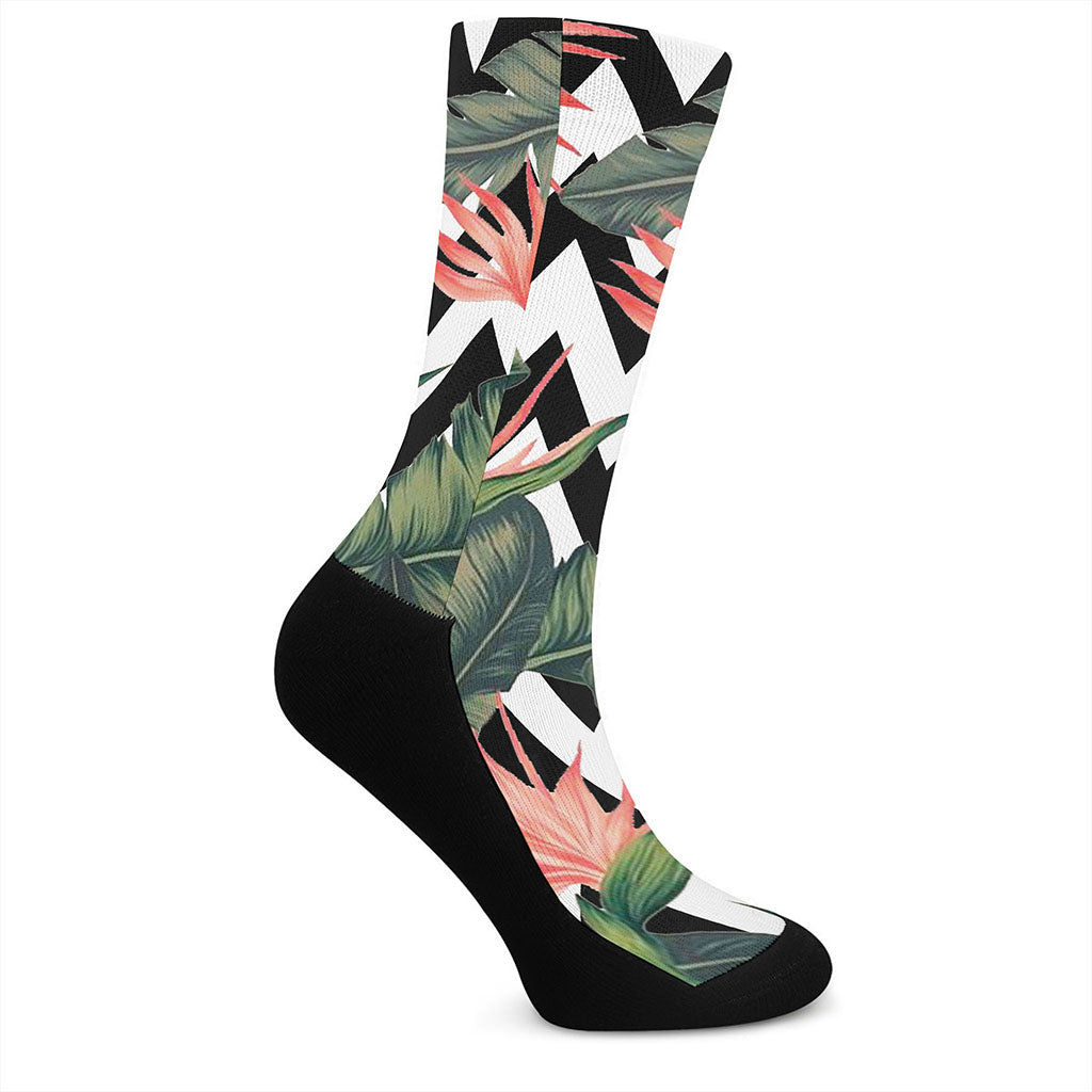 Zig Zag Tropical Pattern Print Crew Socks