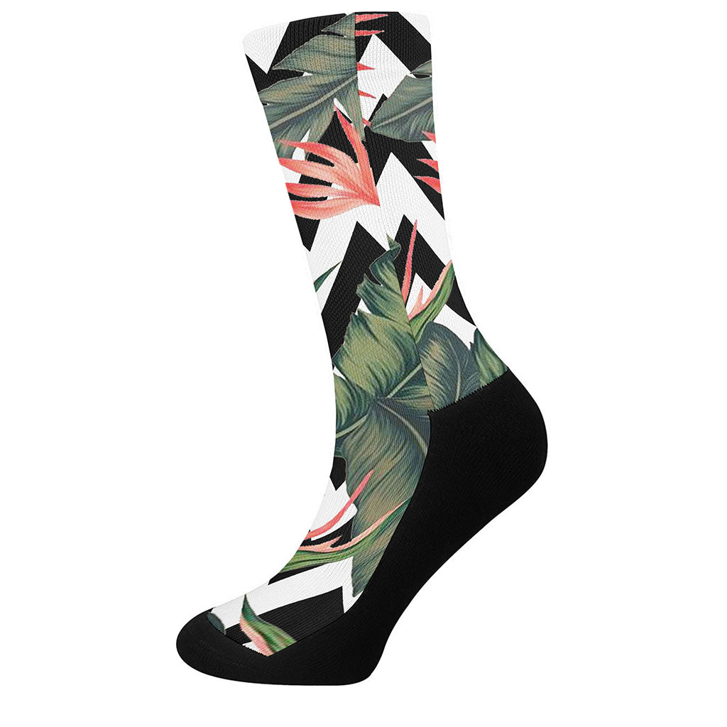 Zig Zag Tropical Pattern Print Crew Socks