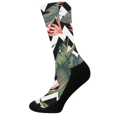 Zig Zag Tropical Pattern Print Crew Socks