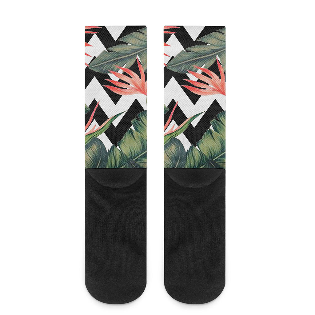Zig Zag Tropical Pattern Print Crew Socks