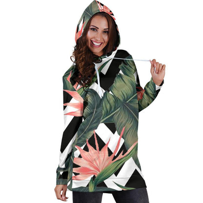 Zig Zag Tropical Pattern Print Hoodie Dress GearFrost