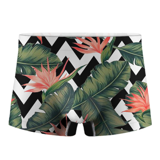 Zig Zag Tropical Pattern Print Men's Boxer Briefs