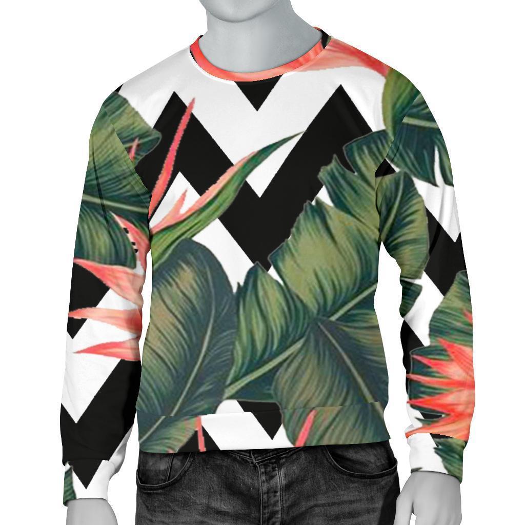 Zig Zag Tropical Pattern Print Men's Crewneck Sweatshirt GearFrost