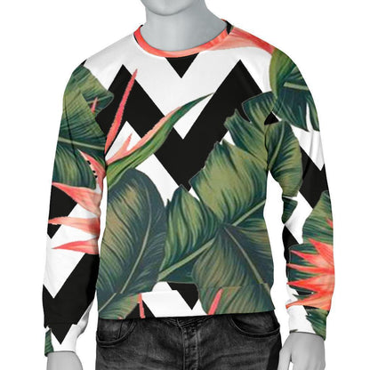 Zig Zag Tropical Pattern Print Men's Crewneck Sweatshirt GearFrost