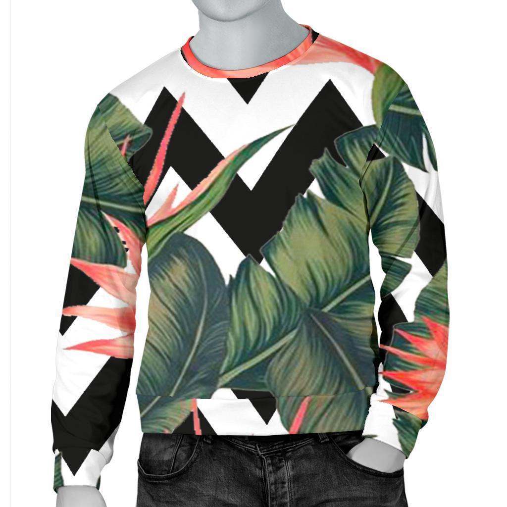 Zig Zag Tropical Pattern Print Men's Crewneck Sweatshirt GearFrost
