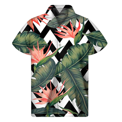 Zig Zag Tropical Pattern Print Men's Short Sleeve Shirt