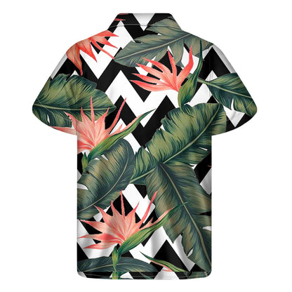 Zig Zag Tropical Pattern Print Men's Short Sleeve Shirt