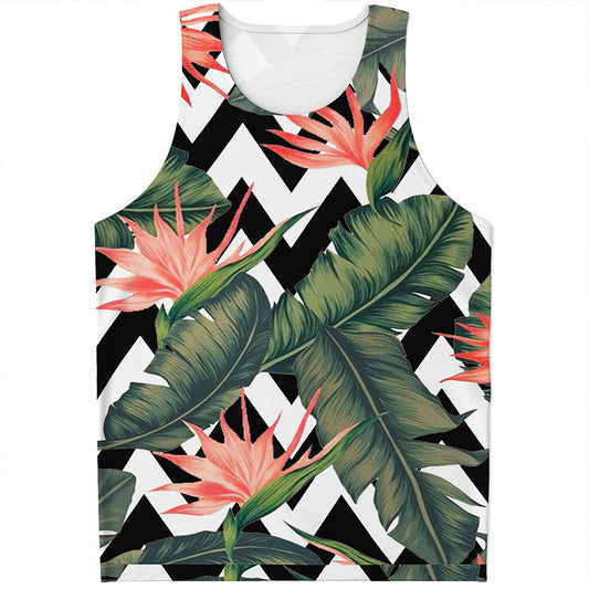 Zig Zag Tropical Pattern Print Men's Tank Top